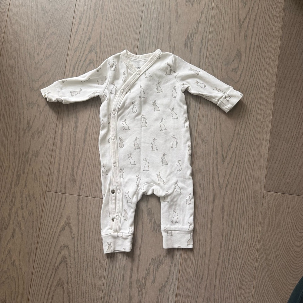 Pehr - Cozy White Baby Footie with Bunny Print